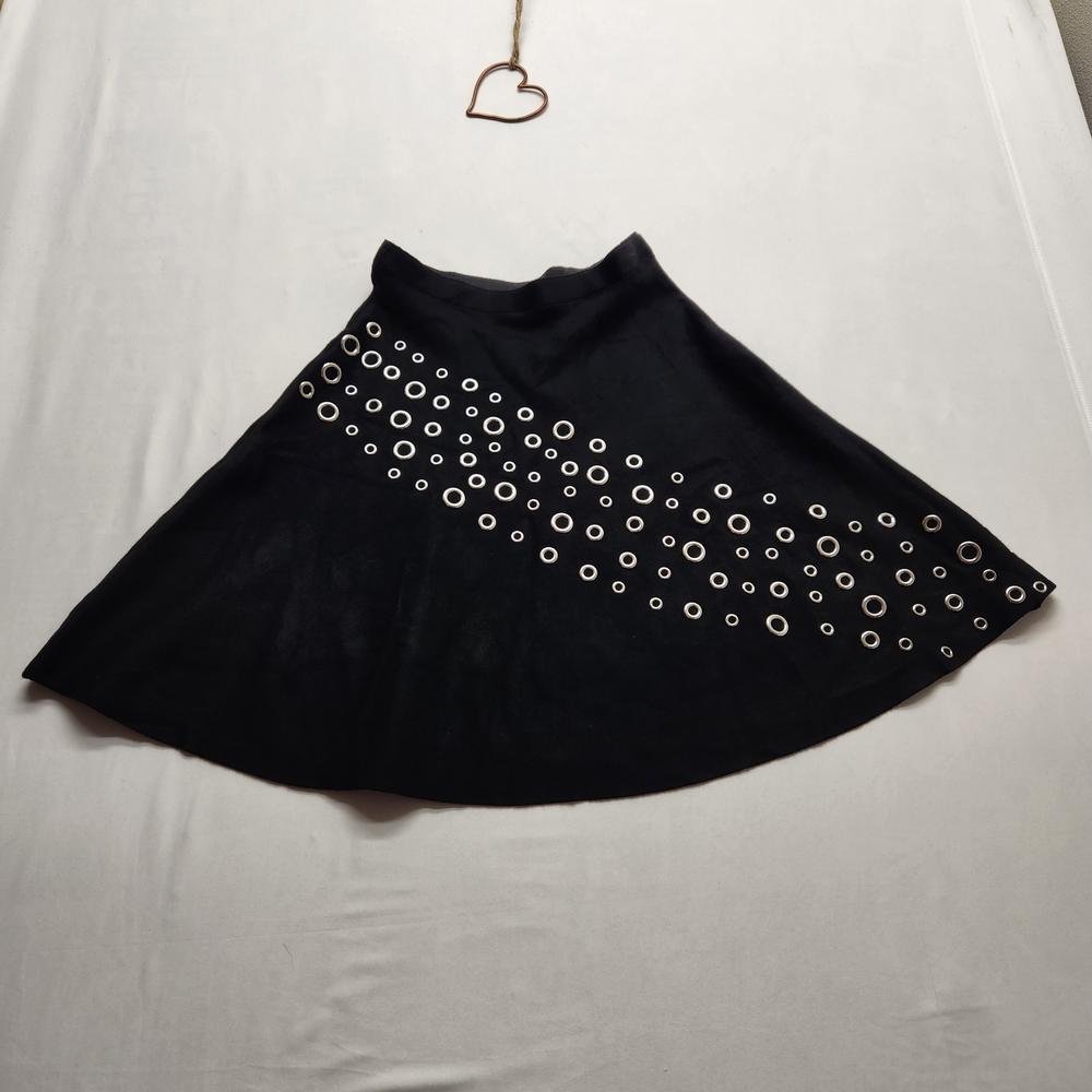⭐️NWT SIONi Black Knit Skater Skirt Silver Grommet Eyelet Flared Mini Small